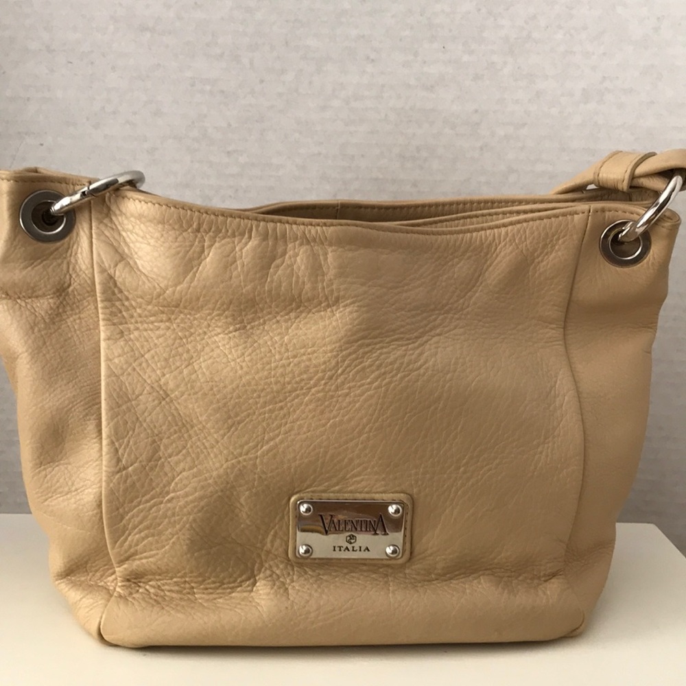 Valentina Italia Cream Pebbled Leather Hobo